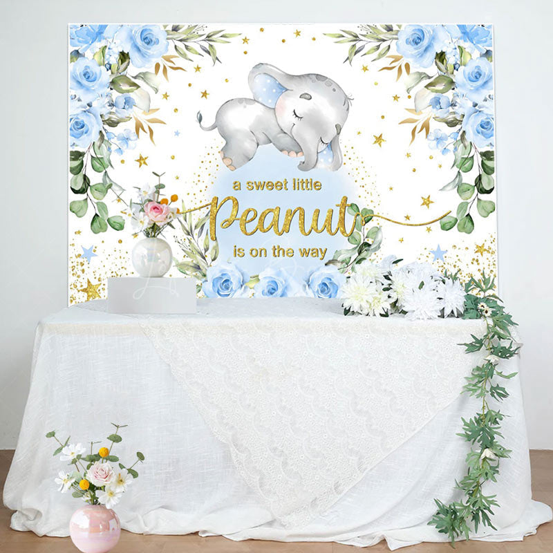 Lofaris Blue Peanut Floral Baby Shower Backdrop for Boy