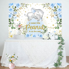 Lofaris Blue Peanut Floral Baby Shower Backdrop for Boy
