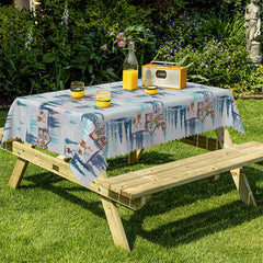 Lofaris Blue Pine Tree Reindeer Christmas House Tablecloth