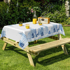 Lofaris Blue Pine Trees Boho White Kitchen Tablecloth For Decor