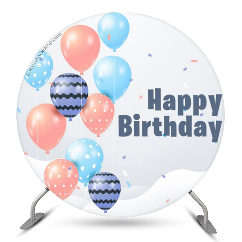 Lofaris Blue Pink Balloon Birthday Party Round Backdrop