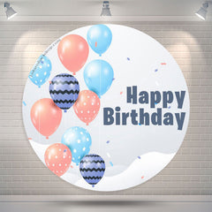 Lofaris Blue Pink Balloon Birthday Party Round Backdrop