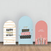 Lofaris Blue Pink Cake Candles Birthday Arch Backdrop Kit