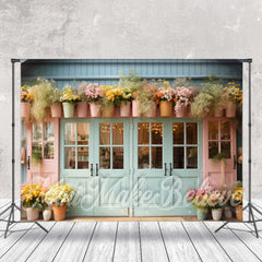Lofaris Blue Pink Door Floral Vase Backdrop For Photography
