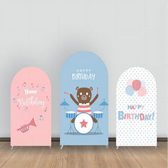 Lofaris Blue Pink Drum Set Bear Birthday Arch Backdrop Kit