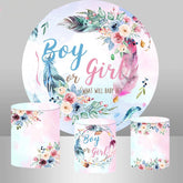 Lofaris Blue Pink Feather Floral Backdrop Kit For Gender Reveal