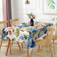 Lofaris Blue Pink Floral Green Leaves Rectangle Tablecloth