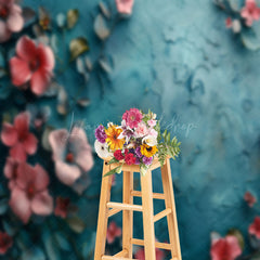 Lofaris Blue Pink Flowers Uneven Photography Cloth Backdrop