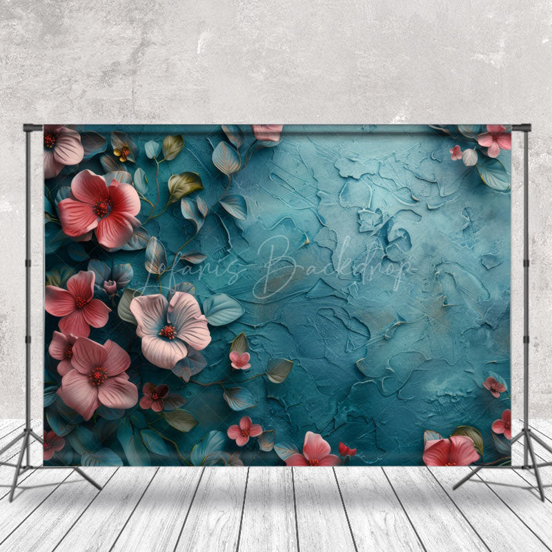 Lofaris Blue Pink Flowers Uneven Photography Cloth Backdrop