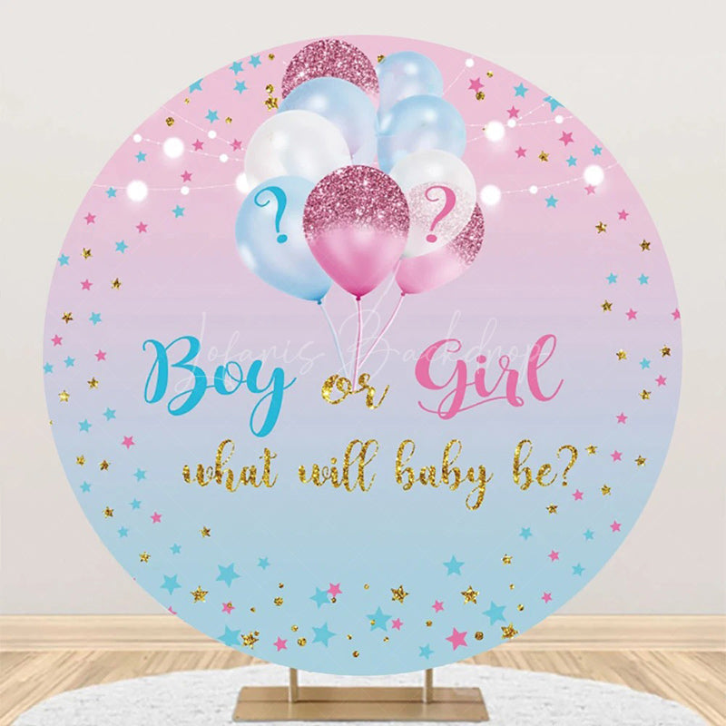 Lofaris Blue Pink Gradient Star Round Gender Reveal Backdrop