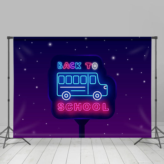 Lofaris Blue Pink Neon Bus Back To School Party Backdrop