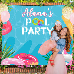 Lofaris Blue Pink Pool Party Banner Kids Birthday Backdrop