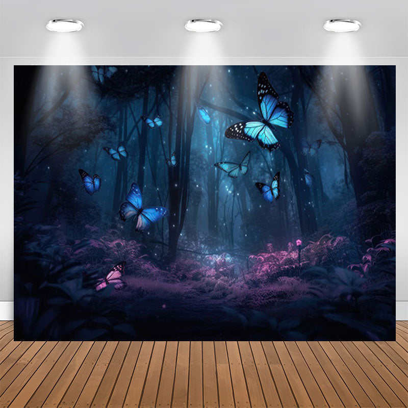 Lofaris Blue Purple Forest Butterfly Bokeh Birthday Backdrop
