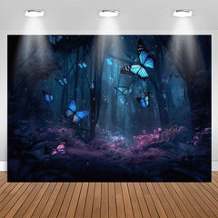 Lofaris Blue Purple Forest Butterfly Bokeh Birthday Backdrop