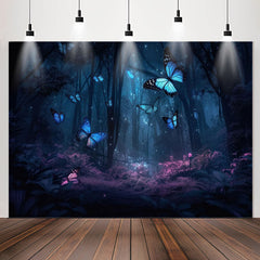 Lofaris Blue Purple Forest Butterfly Bokeh Birthday Backdrop