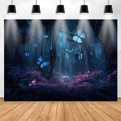 Lofaris Blue Purple Forest Butterfly Bokeh Birthday Backdrop