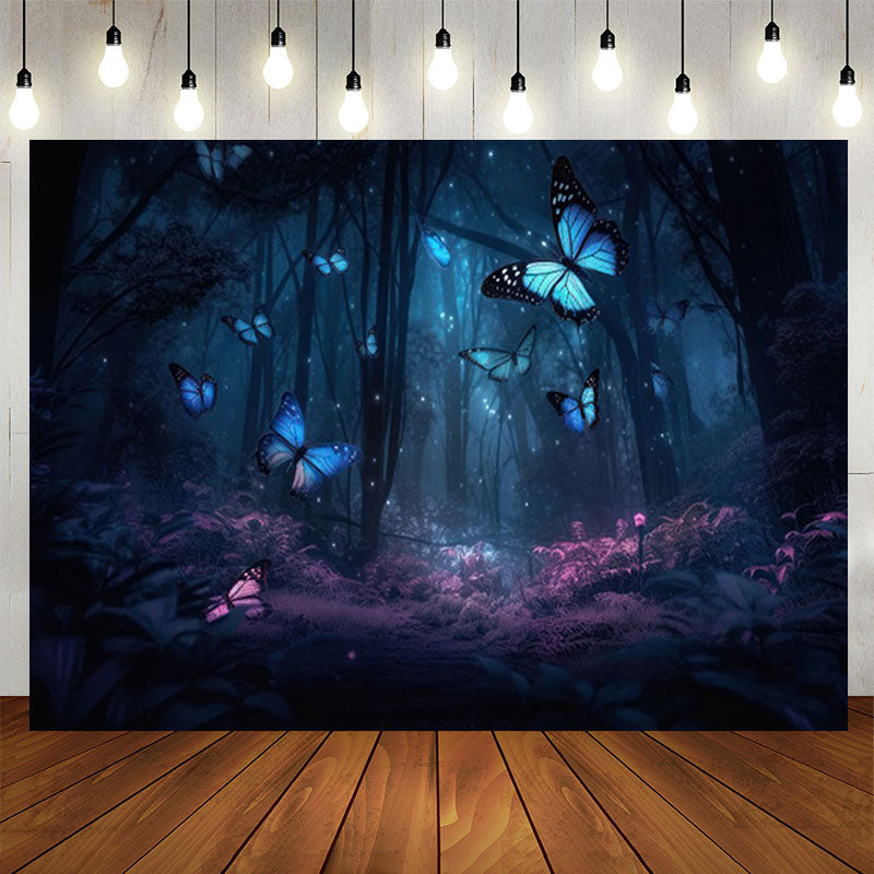 Lofaris Blue Purple Forest Butterfly Bokeh Birthday Backdrop