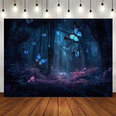 Lofaris Blue Purple Forest Butterfly Bokeh Birthday Backdrop