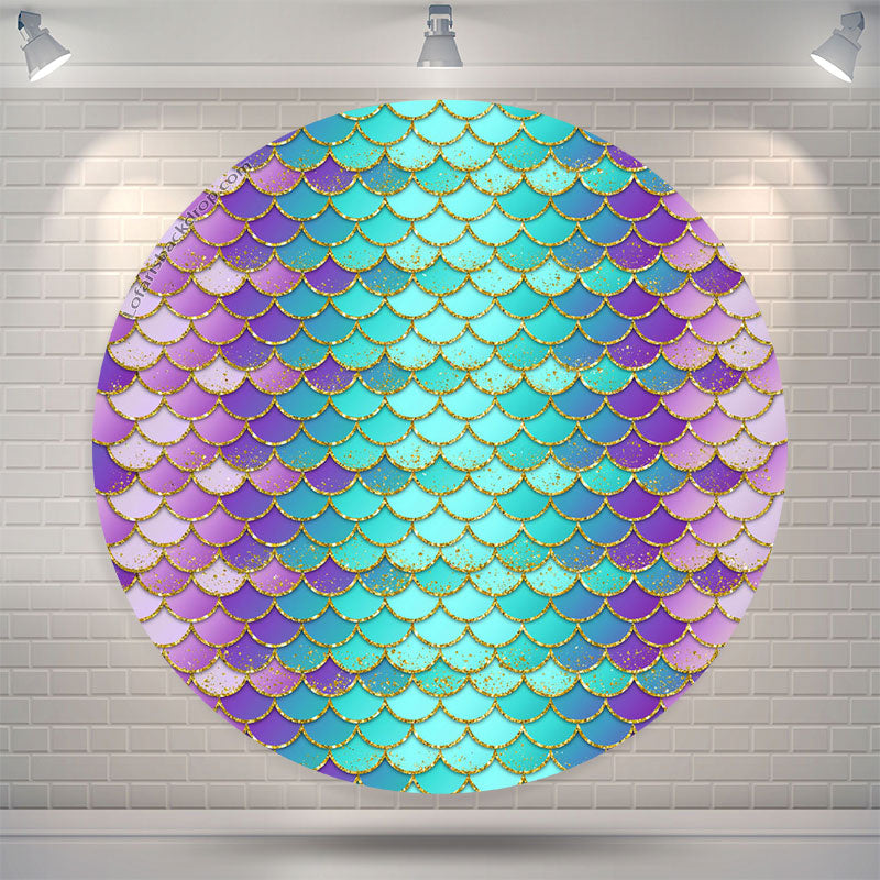 Lofaris Blue Purple Scale Mermaid Round Birthday Backdrop