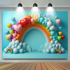 Lofaris Blue Rainbow Heart Balloon Happy Birthday Backdrop
