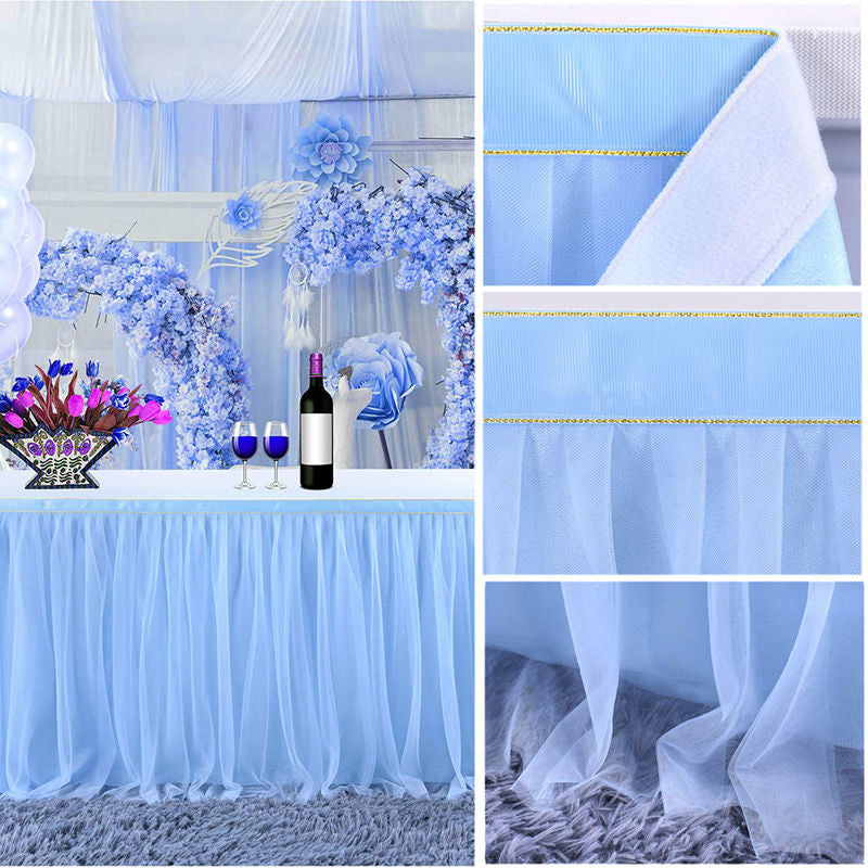 Lofaris Blue Rectangle Tulle Ruffle Banquet Table Skirt
