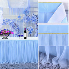 Lofaris Blue Rectangle Tulle Ruffle Banquet Table Skirt