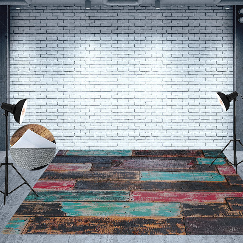 Lofaris Blue Red Black Paint Old Style Wood Floor Backdrop