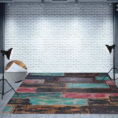 Lofaris Blue Red Black Paint Old Style Wood Floor Backdrop