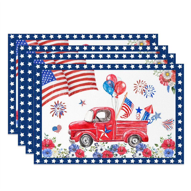 Lofaris Blue Red Car Floral Flag Spark Set Of 4 Placemats