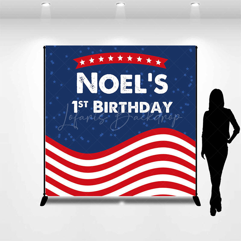 Lofaris Blue Red Custom 1st Birthday Independence Day Backdrop