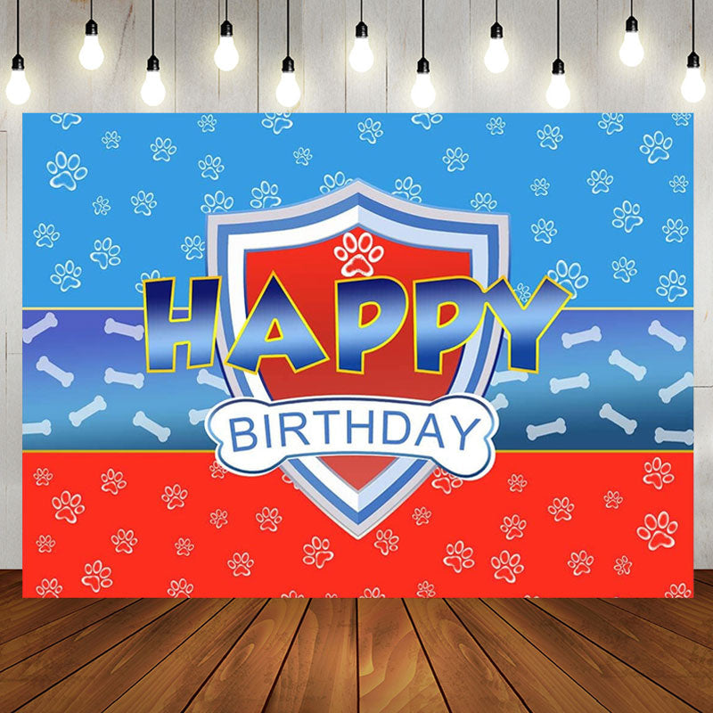 Lofaris Blue Red Dog Paws Bone Boy Happy Birthday Backdrop