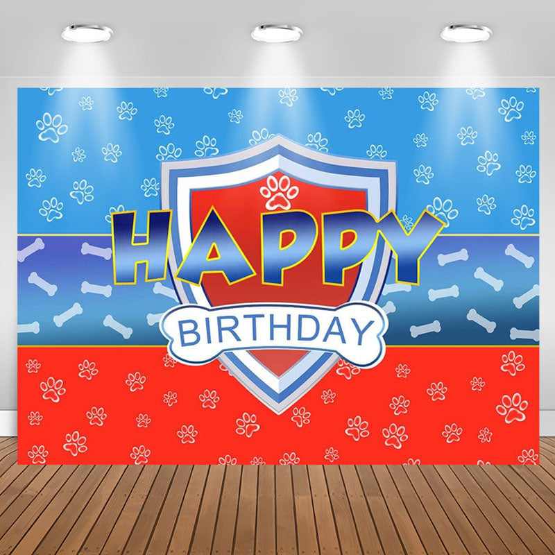 Lofaris Blue Red Dog Paws Bone Boy Happy Birthday Backdrop