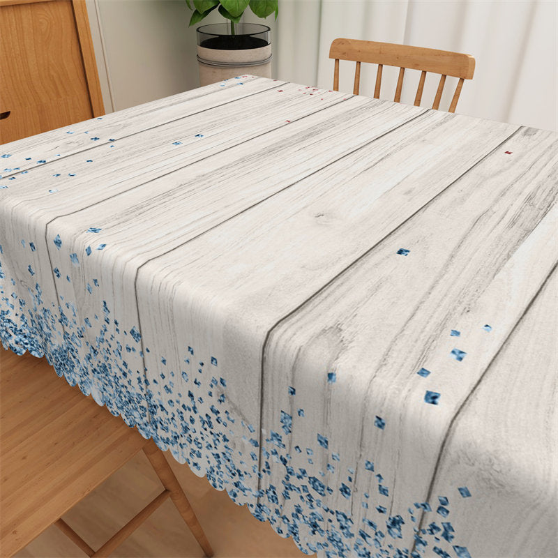 Lofaris Blue Red Glitter Diamonds Wood Rectangle Tablecloth