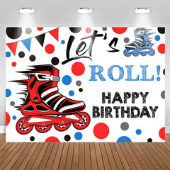 Lofaris Blue Red Inline Skates Lets Roll Birthday Backdrop