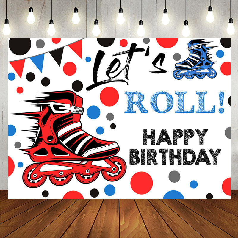 Lofaris Blue Red Inline Skates Lets Roll Birthday Backdrop