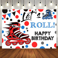 Lofaris Blue Red Inline Skates Lets Roll Birthday Backdrop
