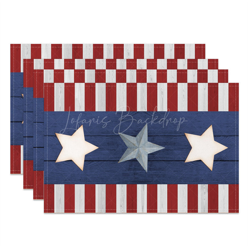 Lofaris Blue Red Stars Independence Day Set Of 4 Placemats