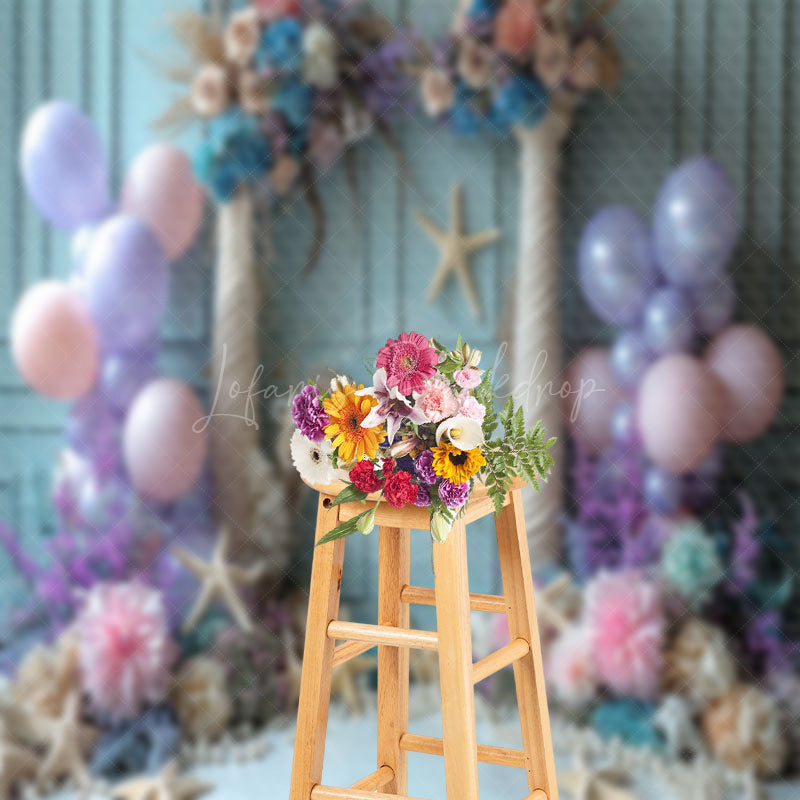 Lofaris Blue Retro Wall Starfish Balloon Cake Smash Backdrop