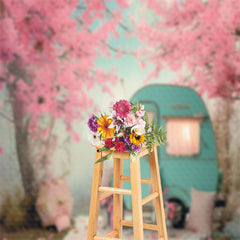 Lofaris Blue RV Peach Trees Spring Backdrop For Photography