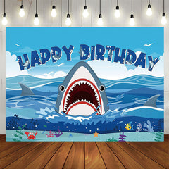 Lofaris Blue Sea Sky Fierce Shark Birthday Backdrop For Boys