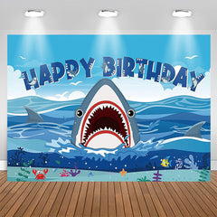 Lofaris Blue Sea Sky Fierce Shark Birthday Backdrop For Boys