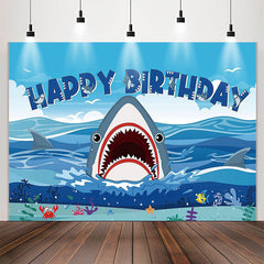 Lofaris Blue Sea Sky Fierce Shark Birthday Backdrop For Boys