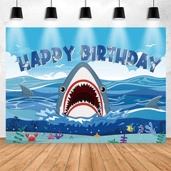 Lofaris Blue Sea Sky Fierce Shark Birthday Backdrop For Boys