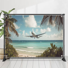 Lofaris Blue Seaside Plants Airplane Photo Summer Backdrop