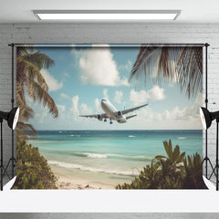 Lofaris Blue Seaside Plants Airplane Photo Summer Backdrop