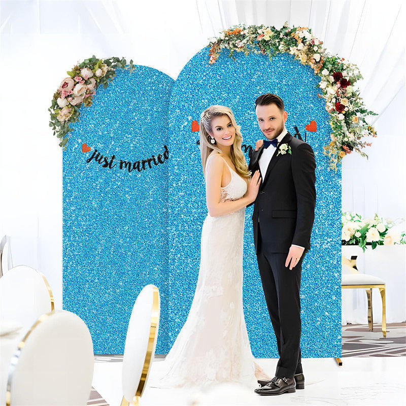 Lofaris Blue Sequin Fitted Arch Backdrop Cover for Wedding Decor