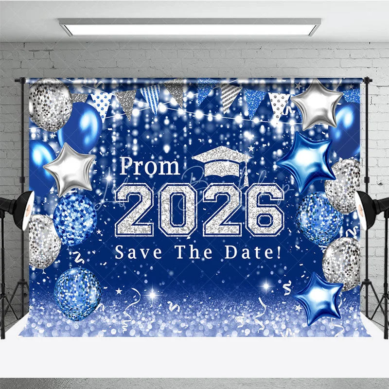 Lofaris Blue Silver Balloons Bokeh Graduation Prom Backdrop