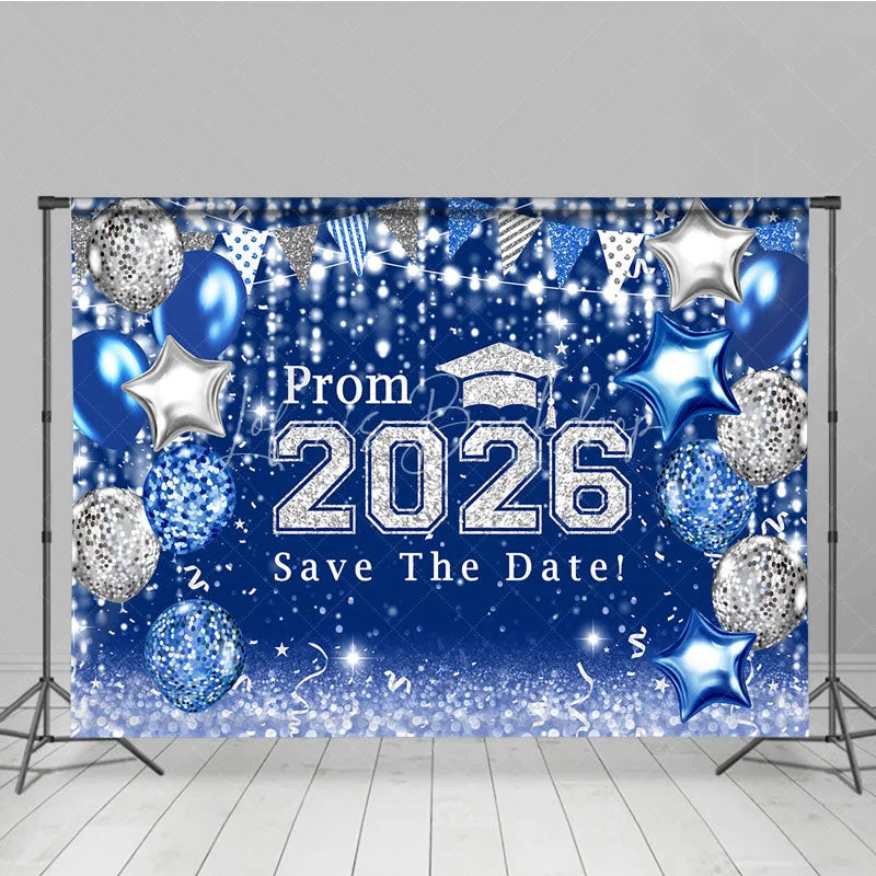 Lofaris Blue Silver Balloons Bokeh Graduation Prom Backdrop