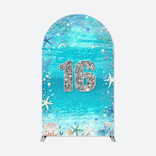 Lofaris Blue Silver Seabed Sweet 16th Birthday Arch Backdrop