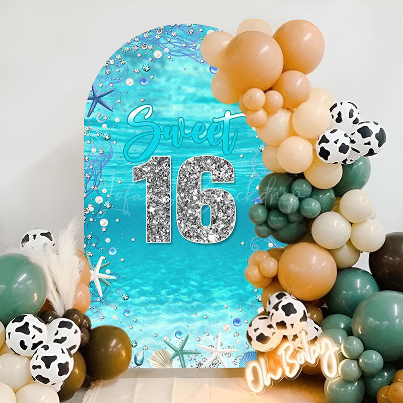 Lofaris Blue Silver Seabed Sweet 16th Birthday Arch Backdrop